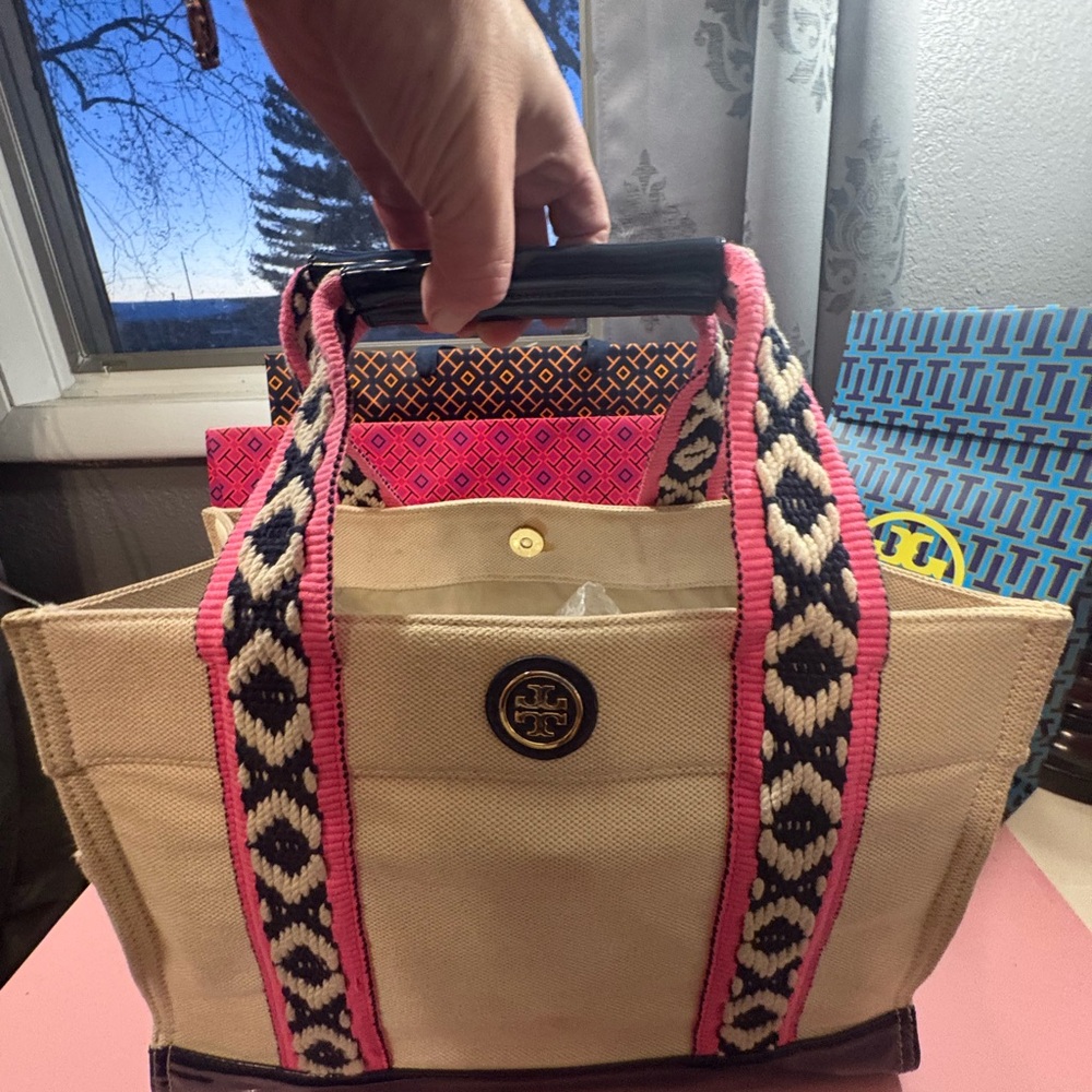 Tory Burch Tan and Pink Tote